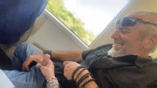 Public train sex accident - blonde milf handjob cumshot in spanish hd